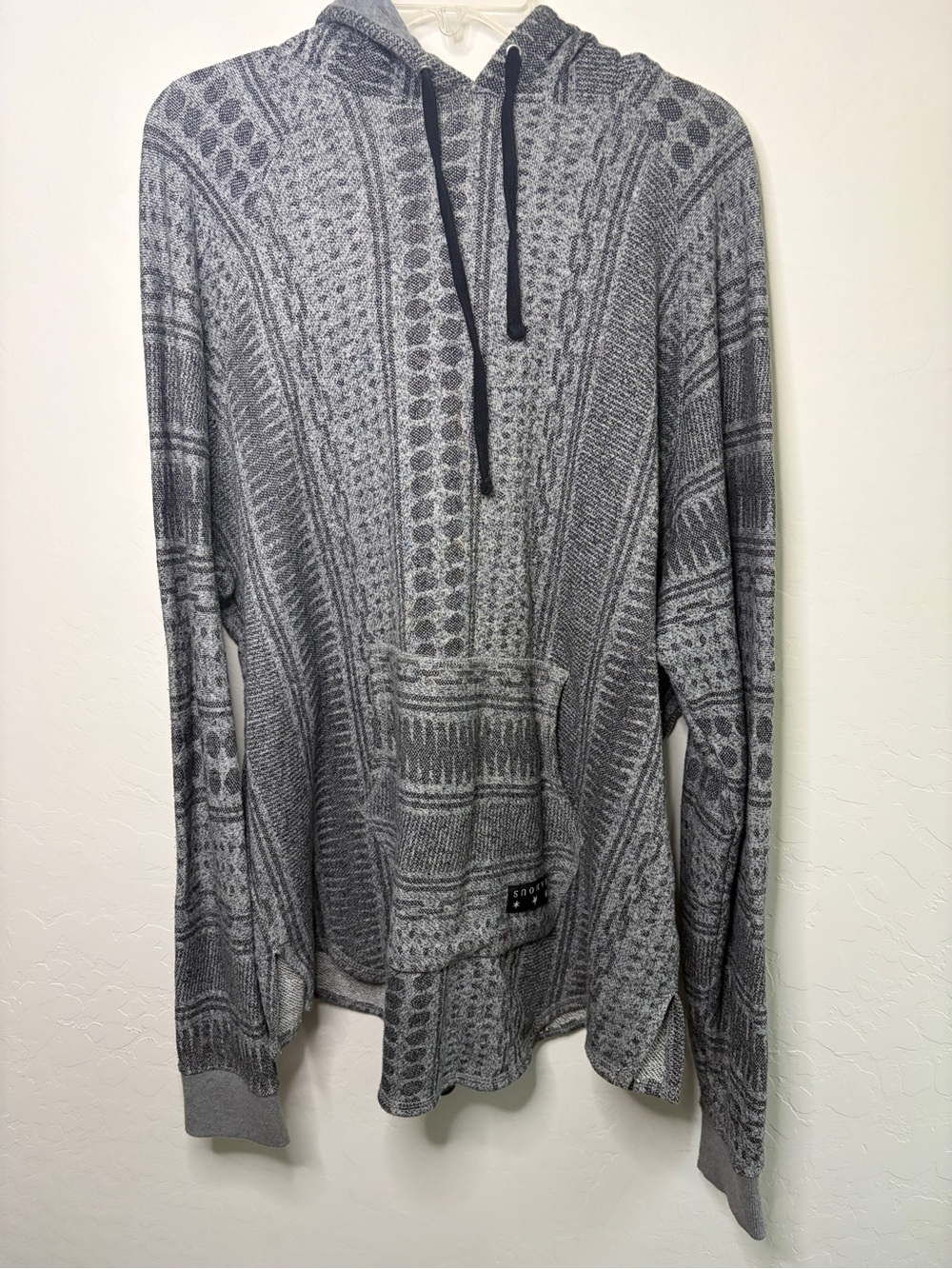 Famous Stars & Straps Grey Patterned Knit Hoodie with Drawstring